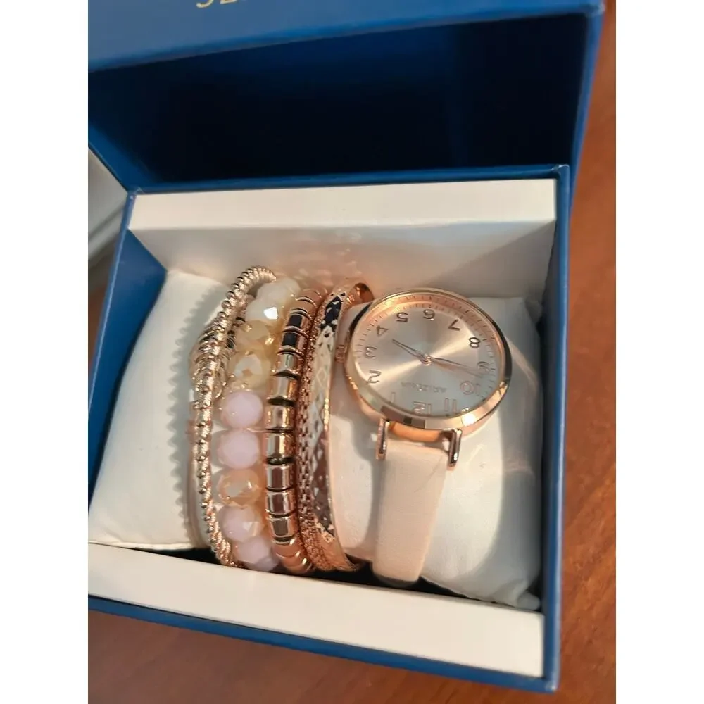 Arizona Jean Co Pink Watch & Stacking Bracelet Set New Battery Gift Box